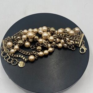 Stella & Dot Retired Lucia MultiStrand Champagne Faux Pearl Statement‎ Bracelet